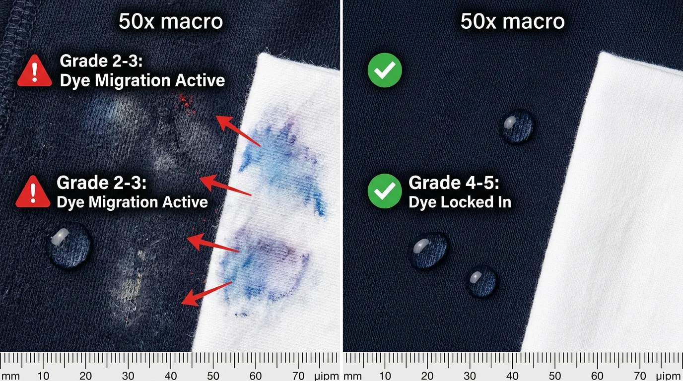 Sweat test comparison: Grade 2-3 vs Grade 4-5 color fastness